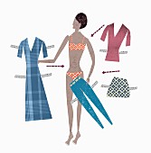 A woman with items of clothing (illustration)