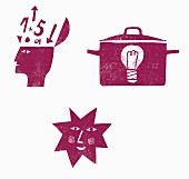 Three symbols: thoughts, a pot and a sunshine (illustration)