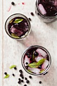 Blueberry punch with ice cubes and mint