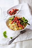 Lime risotto with strawberry salsa and green asparagus