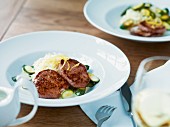 Pork fillet with orzo pasta and courgettes for Easter