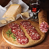 Salchichon and Parmesan cheese with red wine