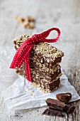 Vegan lupine crunch bars with nuts, chocolate and rice