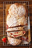 Sweet yeast bread wit strawberries and almonds