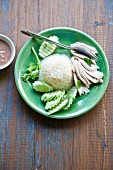 Khao Man Gai (ginger chicken with rice and cucumber, Thailand)