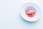 Rhubarb soup with strawberry yoghurt ice cream