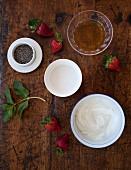Ingredients for chia pudding with strawberries