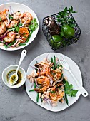 Prawn salad with green and white beans