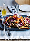 Warm roasted carrot and parsnip salad with rye croutons