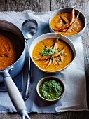 Roast carrot soup with carrot-top pesto