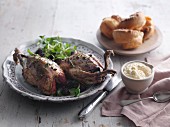 Roast grouse with bread sauce and Yorkshire puddings