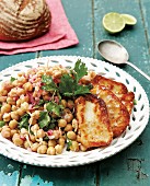 Halloumi with chickpeas and herbs