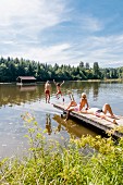 A family from Munich bathing at Hackensee, Bavaria