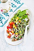 Couscous salad with chlorella and fresh vegetables