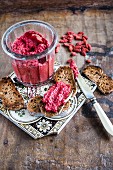 Beetroot spread with tahini and goji berries