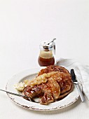 Buttermilk pancakes with chocolate and hazelnut spread, pear butter and syrup
