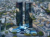 Ausblick auf Stadt und die Deutsche Bank, Frankfurt am Main, Deutschland