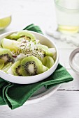 Kiwi salad with grapes and bean sprouts