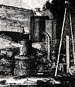 Engraving of upright Bessemer furnace,1856