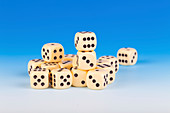 Dice against a blue background