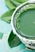 A green smoothie with stinging nettles and dandelion (close-up)