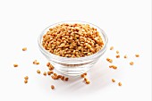 Fenugreek seeds in a glass bowl