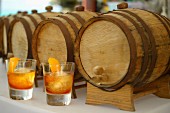 Old Fashioned cocktails with whiskey from barrels
