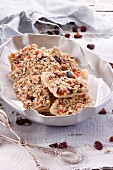 Healthy oat biscuits with almonds, raisins, sunflower seeds and cranberries