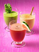 Three different-flavored smoothies