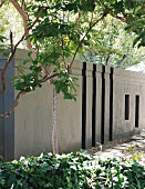 Concrete garden wall next to garden path