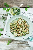 Jersey royal potato salad with a herb oil dressing