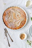 Buttermilk cake with pears and hazelnuts (seen from above)