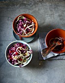 Red cabbage and kohlrabi salad with pomegranate seeds