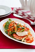 Oriental prawn vegetable salad with fresh herbs