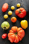Bunte Tomaten mit Wassertropfen