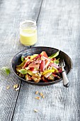 Rhubarb salad with peppers and pine nuts