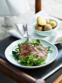 Lamb escalope with herbs and new potatoes