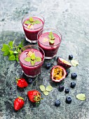 Berry smoothies with passion fruit