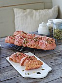 Beetroot baguettes with pumpkin seeds