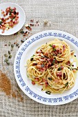 Spaghetti with Pancetta and pumpkin seeds