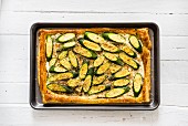 Courgette and lebneh tart with dukkah (seen from above)