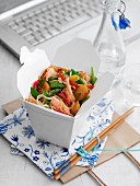 Salmon and noodles in a lunchbox (China)