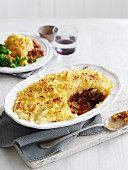 Cottage pie with a portion removed