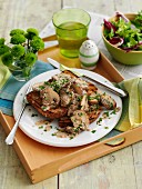 Mushrooms and herbs on toast