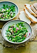 Rocket salad with blue cheese and chicken