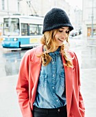 A hand-crocheted hat made of felting wool