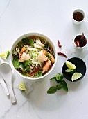 Pho bo with prawns (soup with rice noodles, Vietnam)
