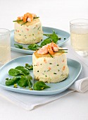 Mascarpone flans with prawns and spinach