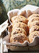 Homemade bread rolls made from bean purée and carrots with flaxseeds