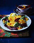 Orange salad with beetroot, rocket and cos lettuce